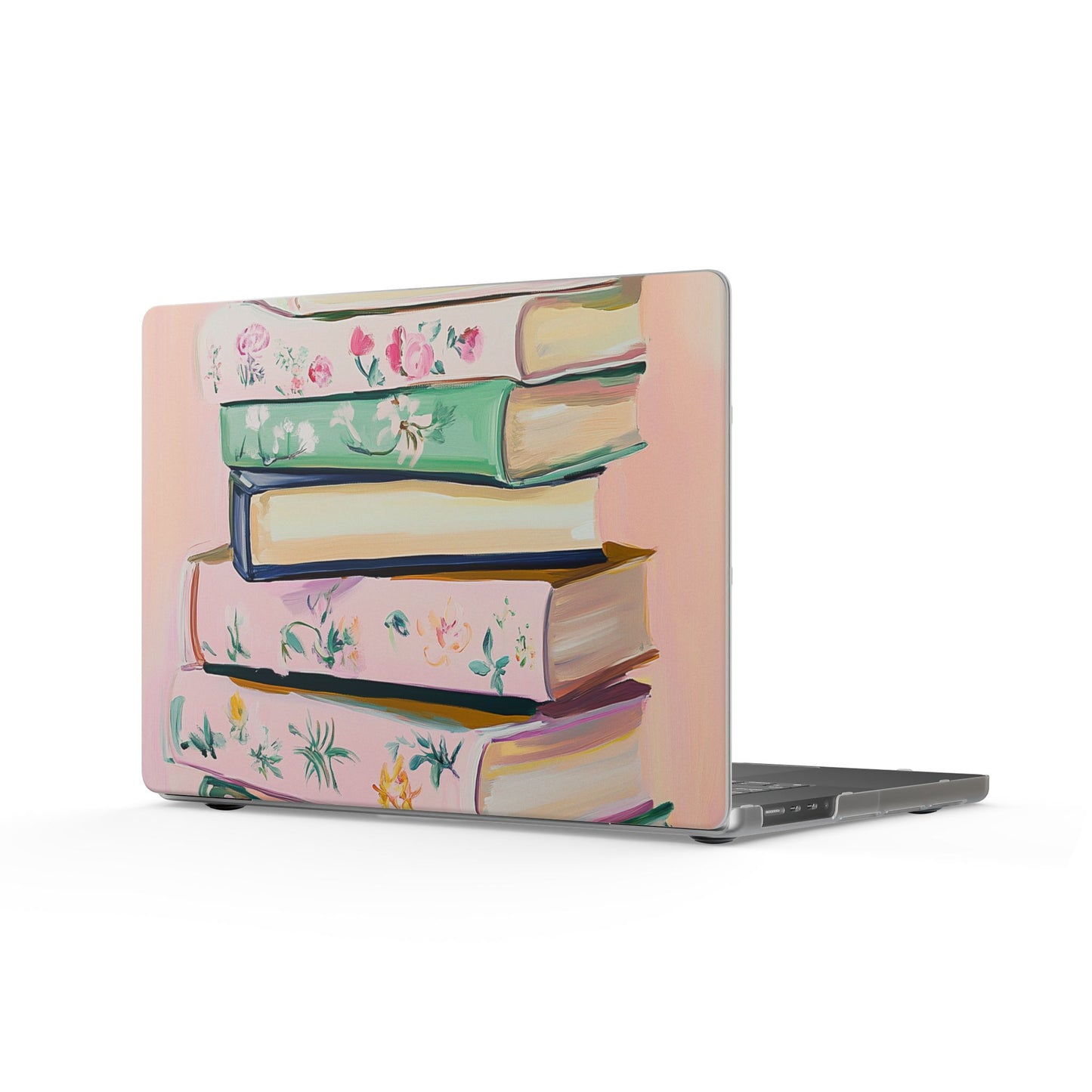 Floral Stacked Books Matte MacBook Case — Vintage Pastel Laptop Cover for Readers