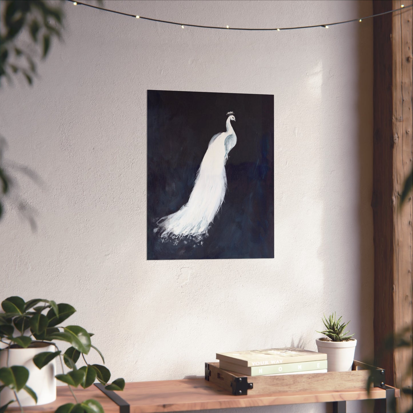 White Peacock Fine Art Poster — Elegant Minimalist Wall Art for Living Room & Bedroom
