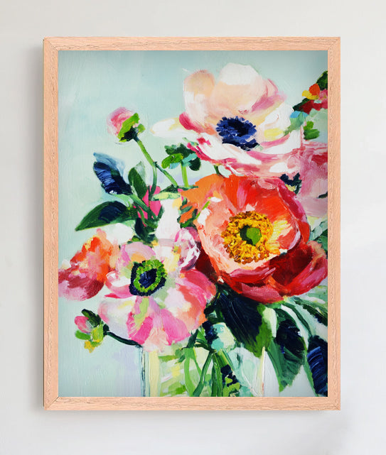 Original framed pastel drawing titled Abundance, 11x14 oil pastel on paper in oak frame