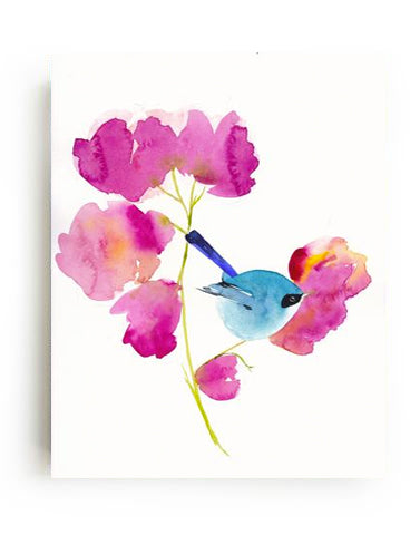 Bluebird in the Flowers Art Print