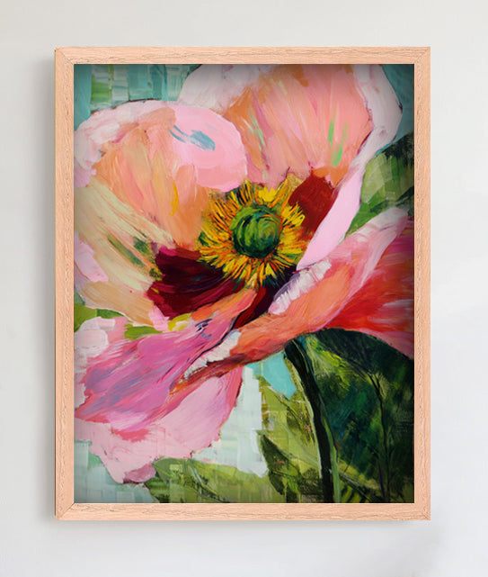 Original framed pastel drawing titled "First Light" featuring a serene morning scene with soft oil pastel textures in a sturdy oak wood frame.