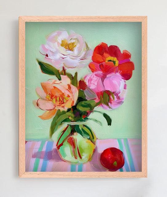 Original framed pastel drawing titled Gathered with Love in oak wood frame, perfect gift with warm, thoughtful design