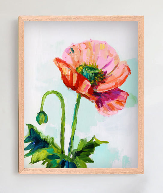 Hope in Bloom original framed pastel drawing with oak wood frame and vibrant colors