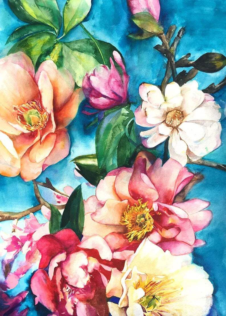 Tropical Floral I Original Watercolor – Vibrant Botanical Art Mai Autumn