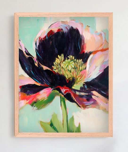Midnight Bloom original oil pastel drawing of night-blooming flowers in oak frame, 8x10 inches, elegant and gift-ready artwork