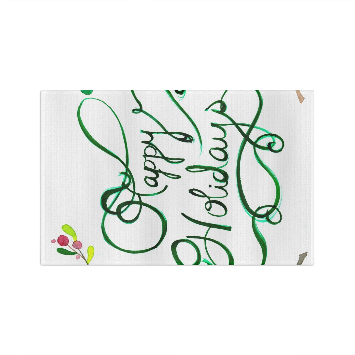 Happy Holidays Microfiber Tea Towel — Festive Green Script Kitchen Towel
