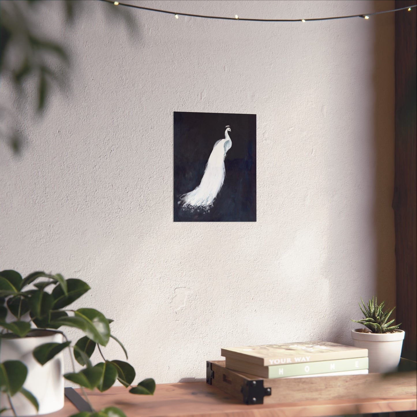 White Peacock Fine Art Poster — Elegant Minimalist Wall Art for Living Room & Bedroom