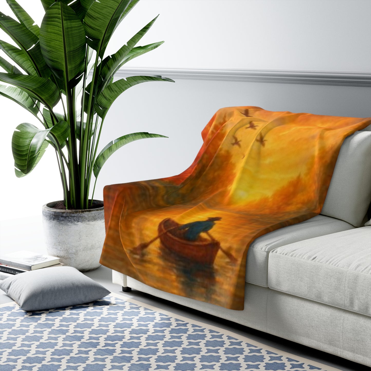 Sherpa Fleece Blanket - Rowing River Autumn Fall Blanket