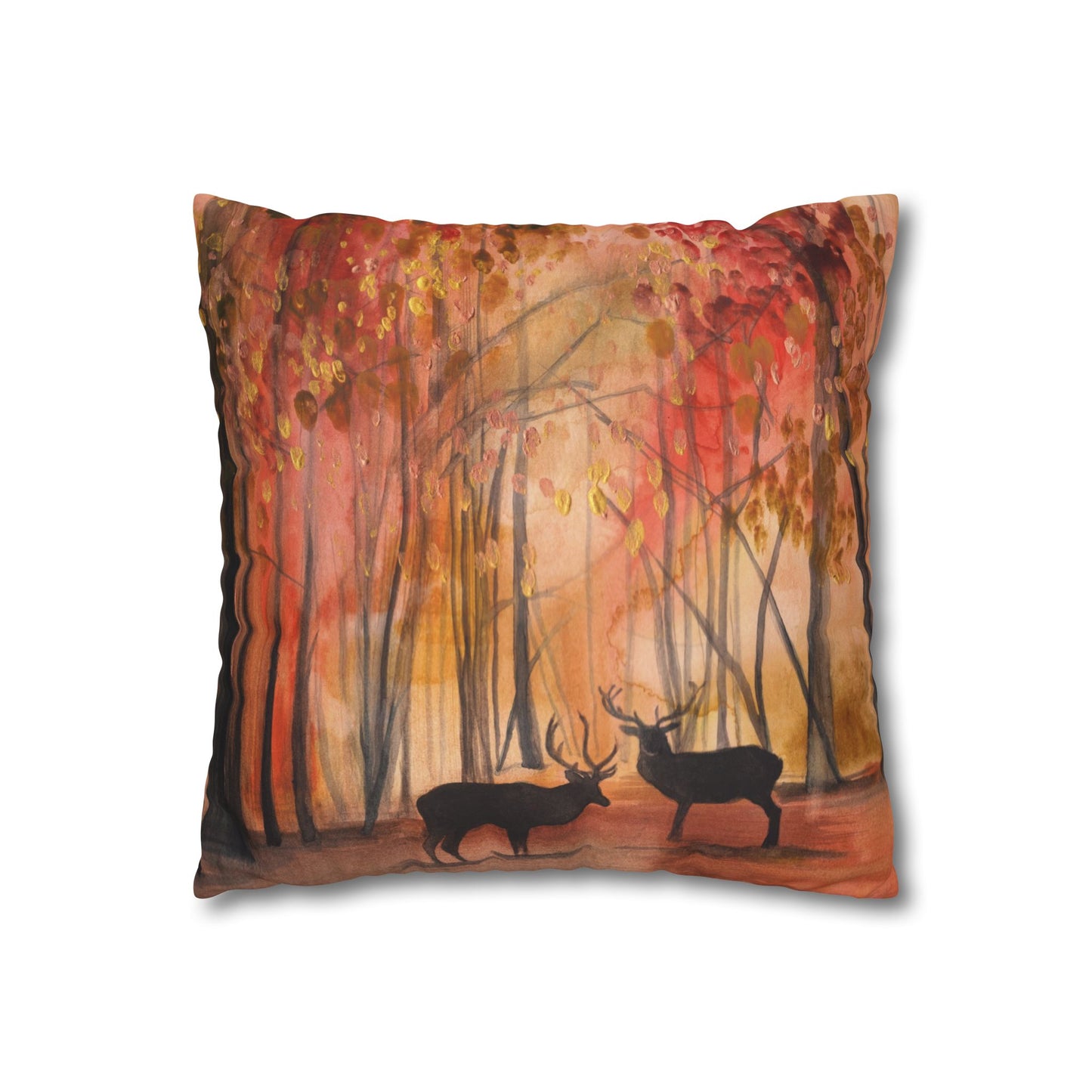 Autumn Forest Deer Pillowcase - Cozy Faux Suede Square Cushion