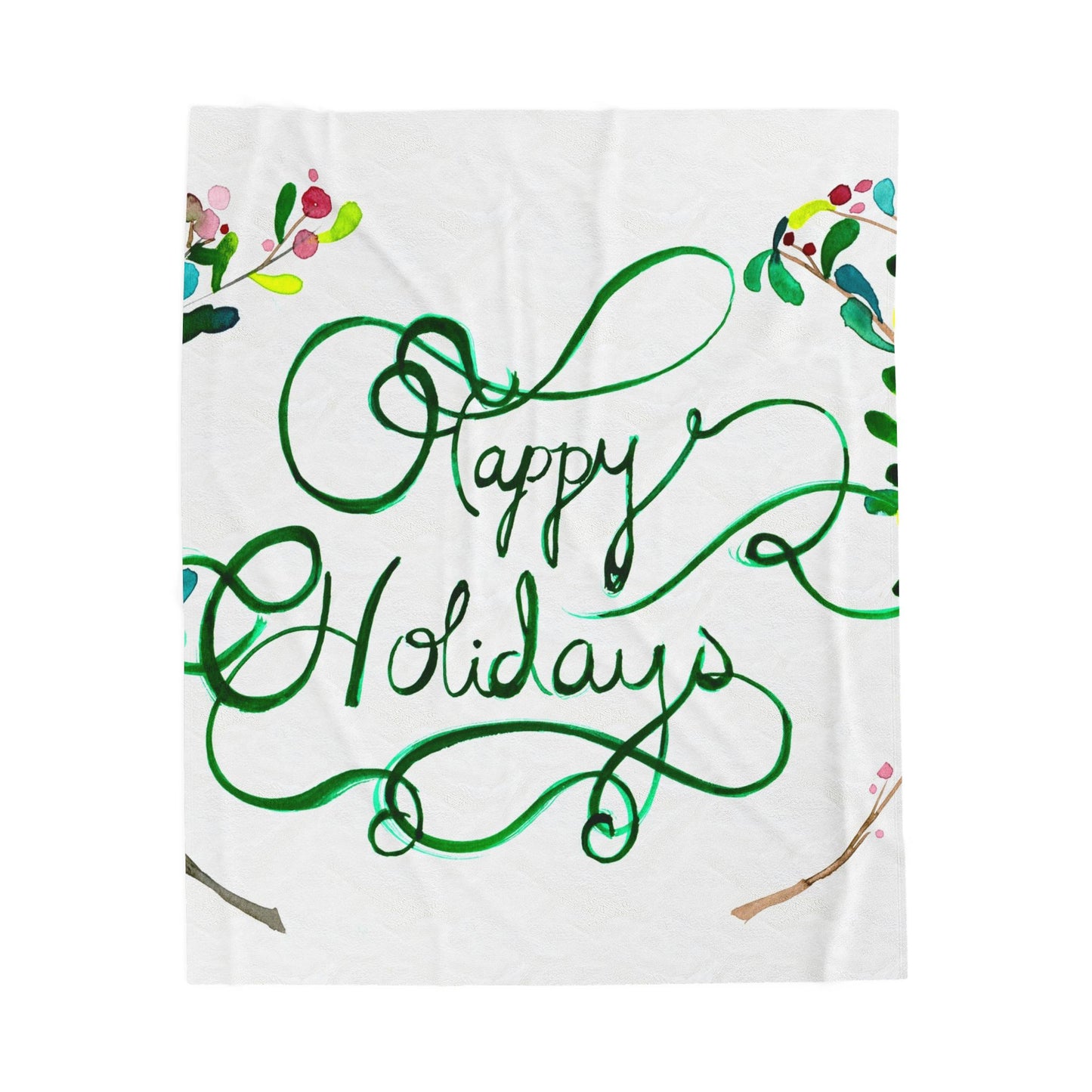 Happy Holidays Velveteen Plush Blanket – Festive Green Script Holiday Throw