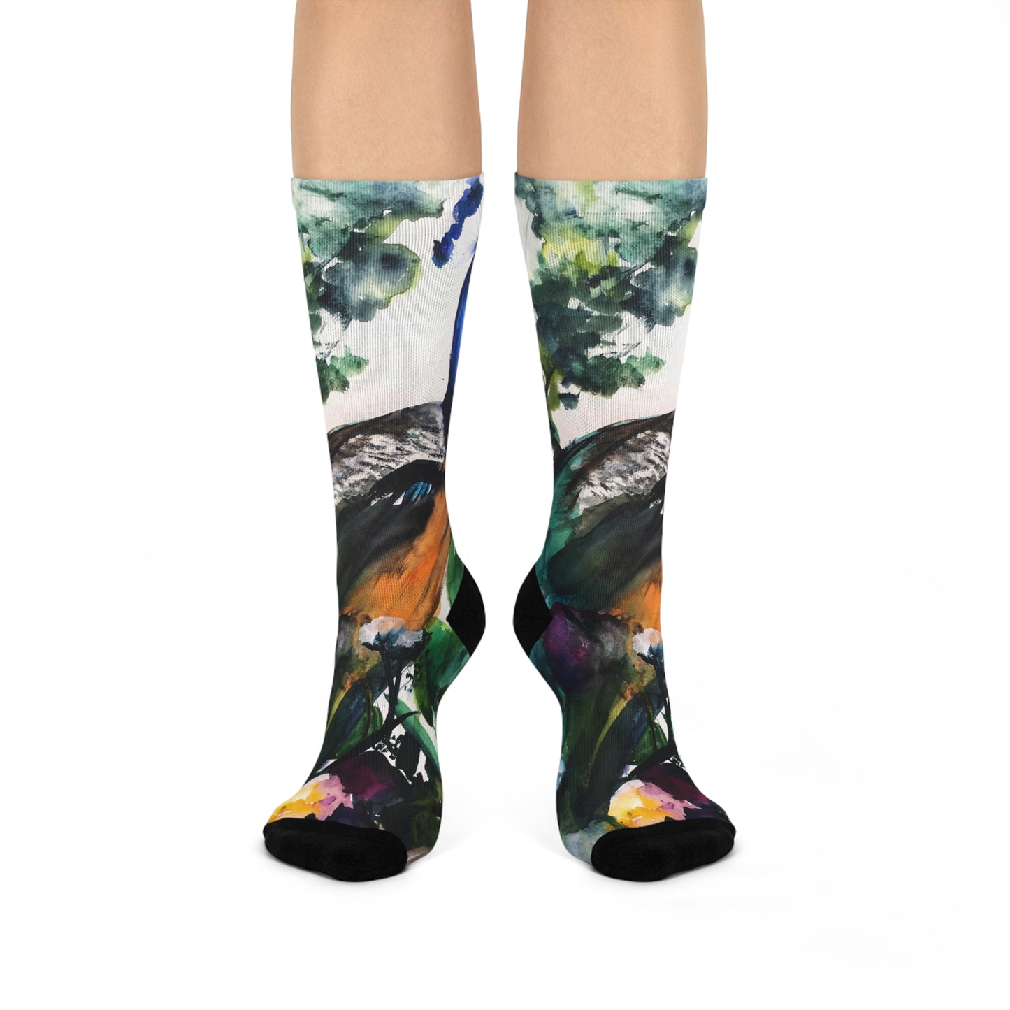 Peacock Watercolor Crew Socks — Colorful Artistic Bird Cushion Socks