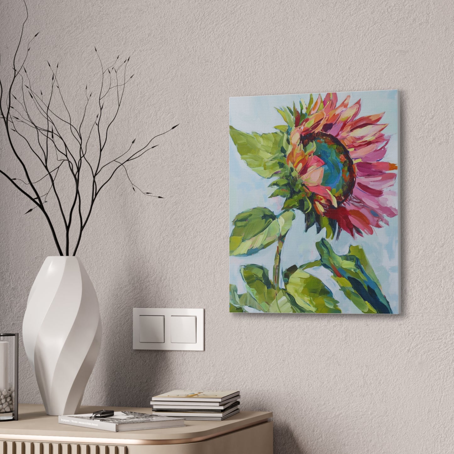 Sunflower Bloom Canvas Wall Art — Colorful Impressionist Botanical Print
