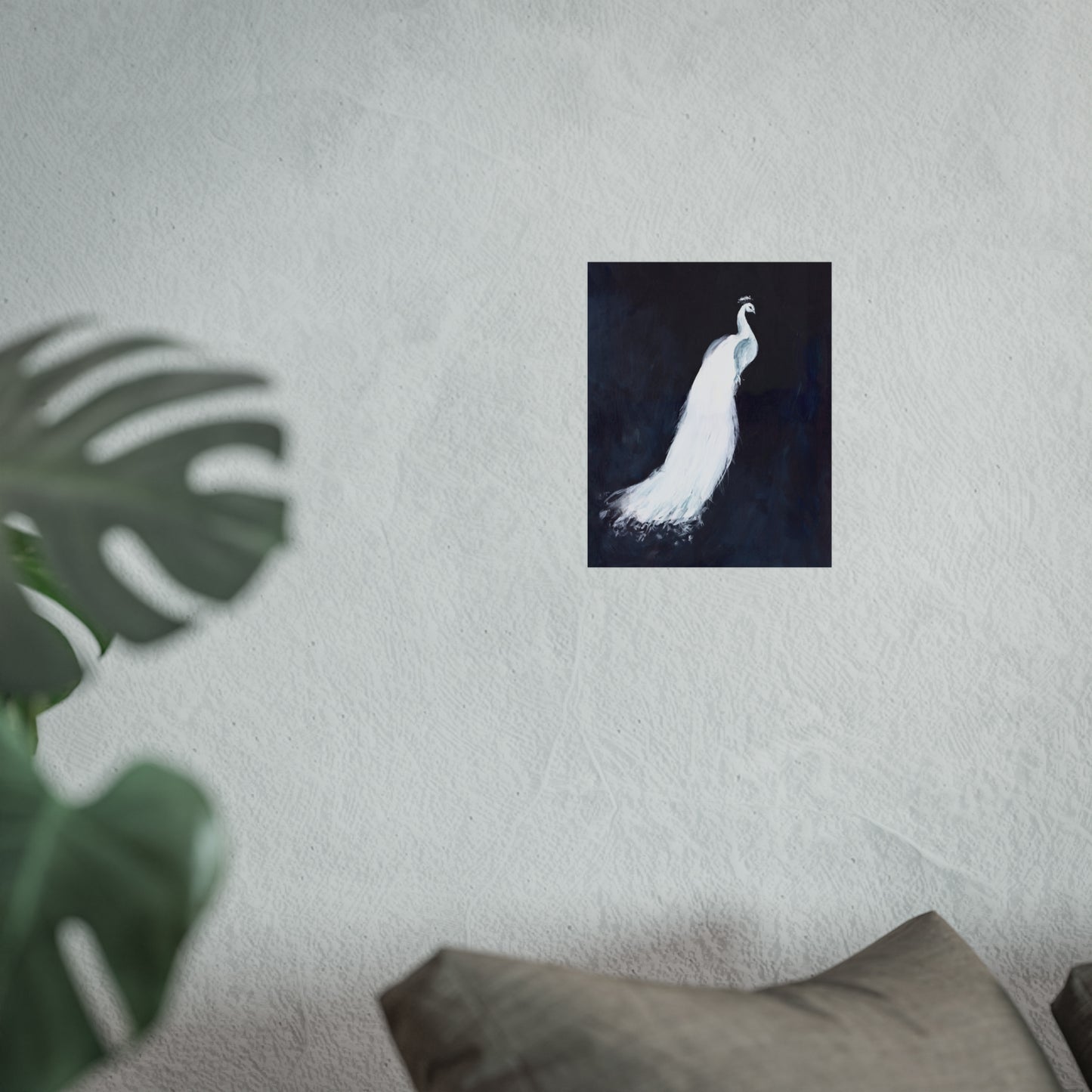 White Peacock Fine Art Poster — Elegant Minimalist Wall Art for Living Room & Bedroom