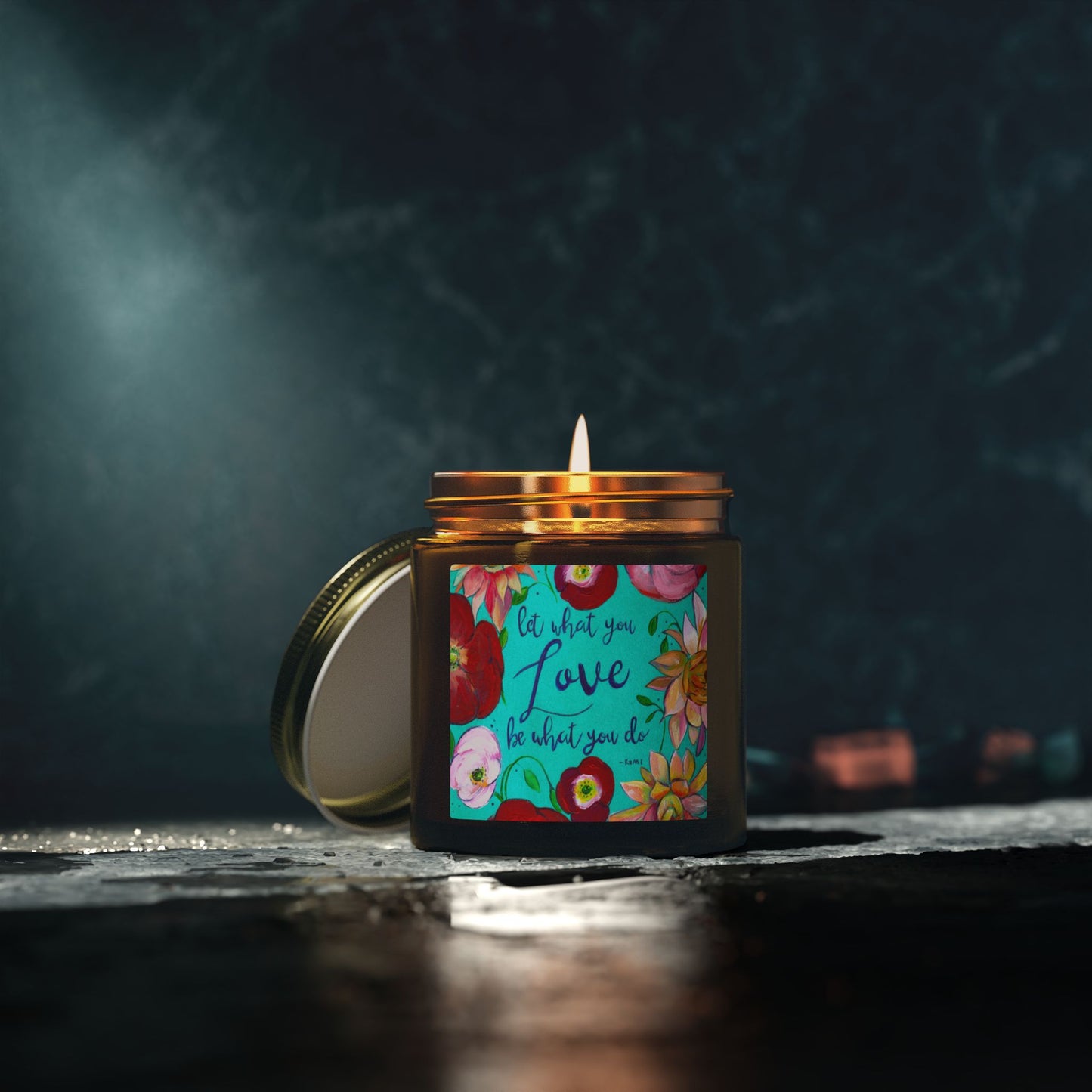 Scented Candle — Coconut Apricot Wax (4oz/9oz) with Floral “Do What You Love” Label