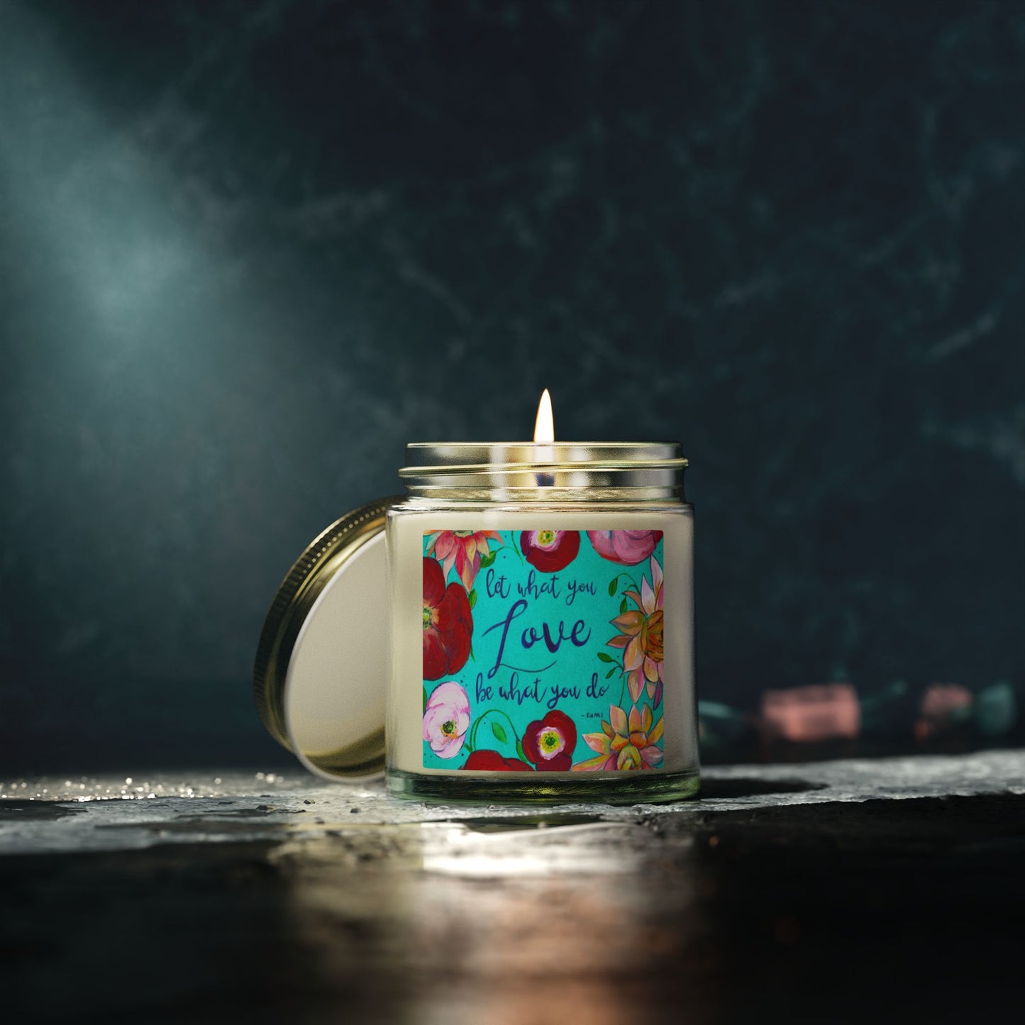 Scented Candle — Coconut Apricot Wax (4oz/9oz) with Floral “Do What You Love” Label