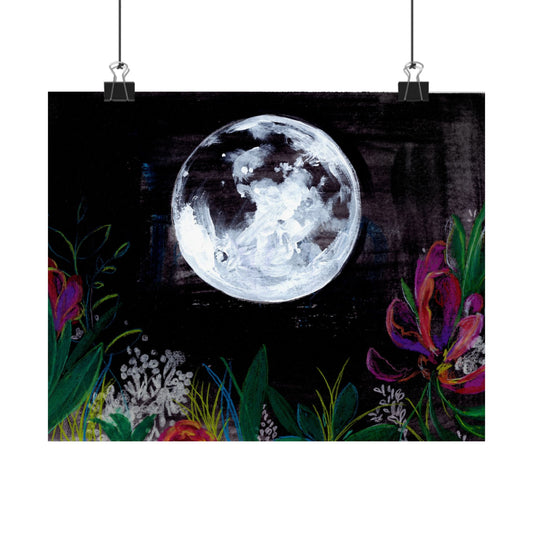 Moonlit Floral Poster — Matte Horizontal Wall Art