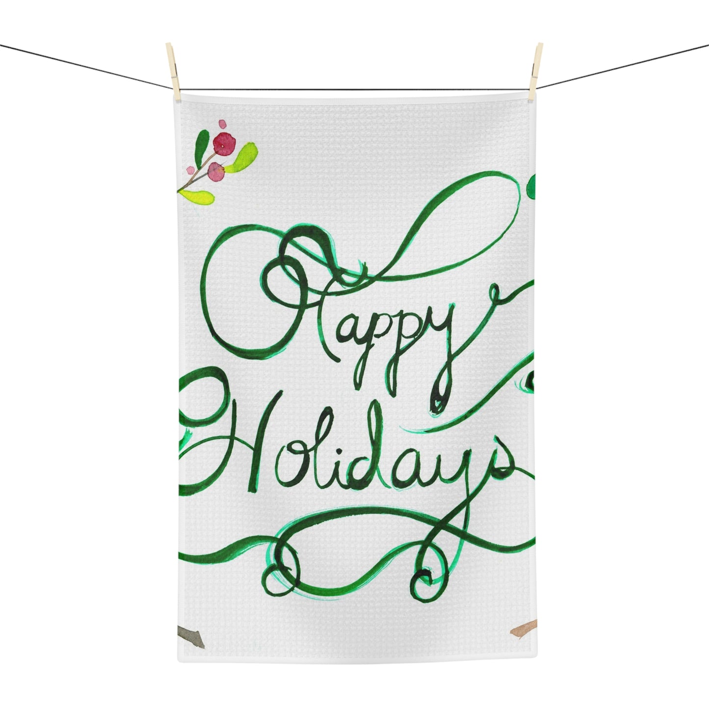 Happy Holidays Microfiber Tea Towel — Festive Green Script Kitchen Towel
