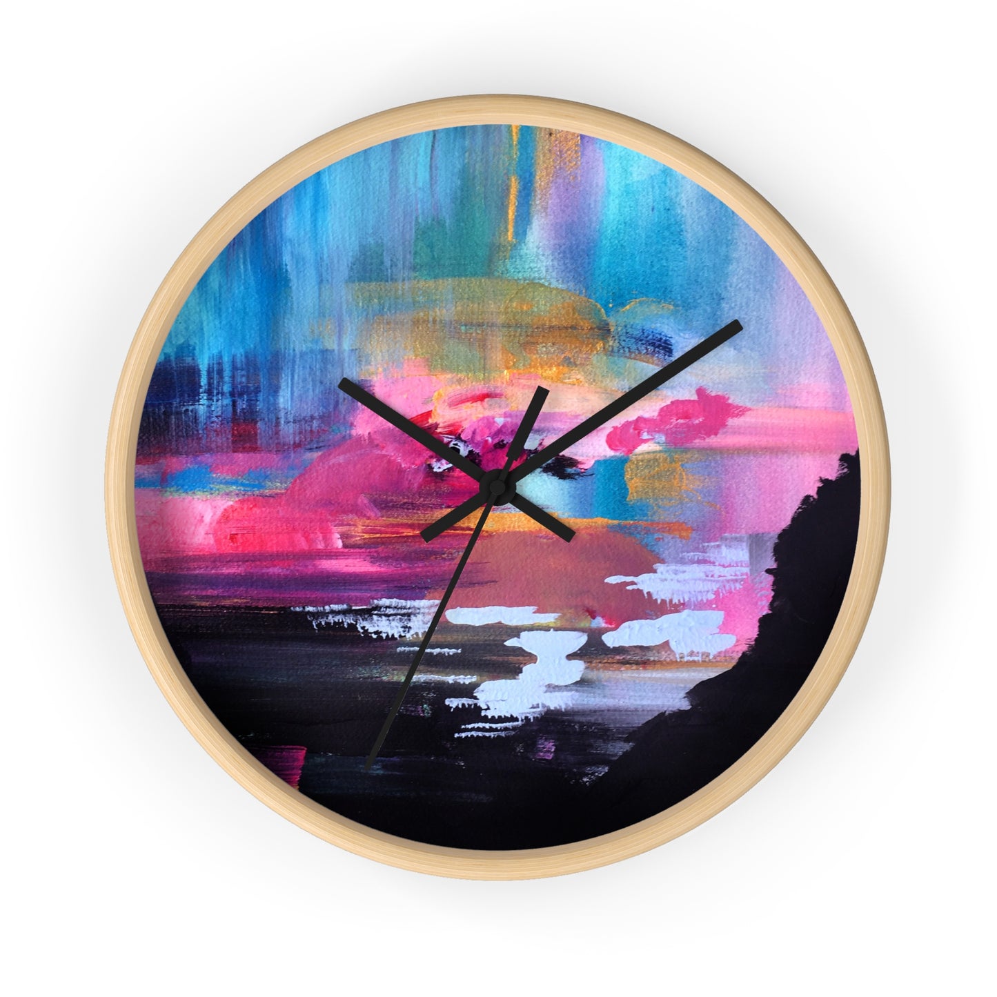 Abstract Sunset Wall Clock — Colorful Coastal Landscape Art Clock