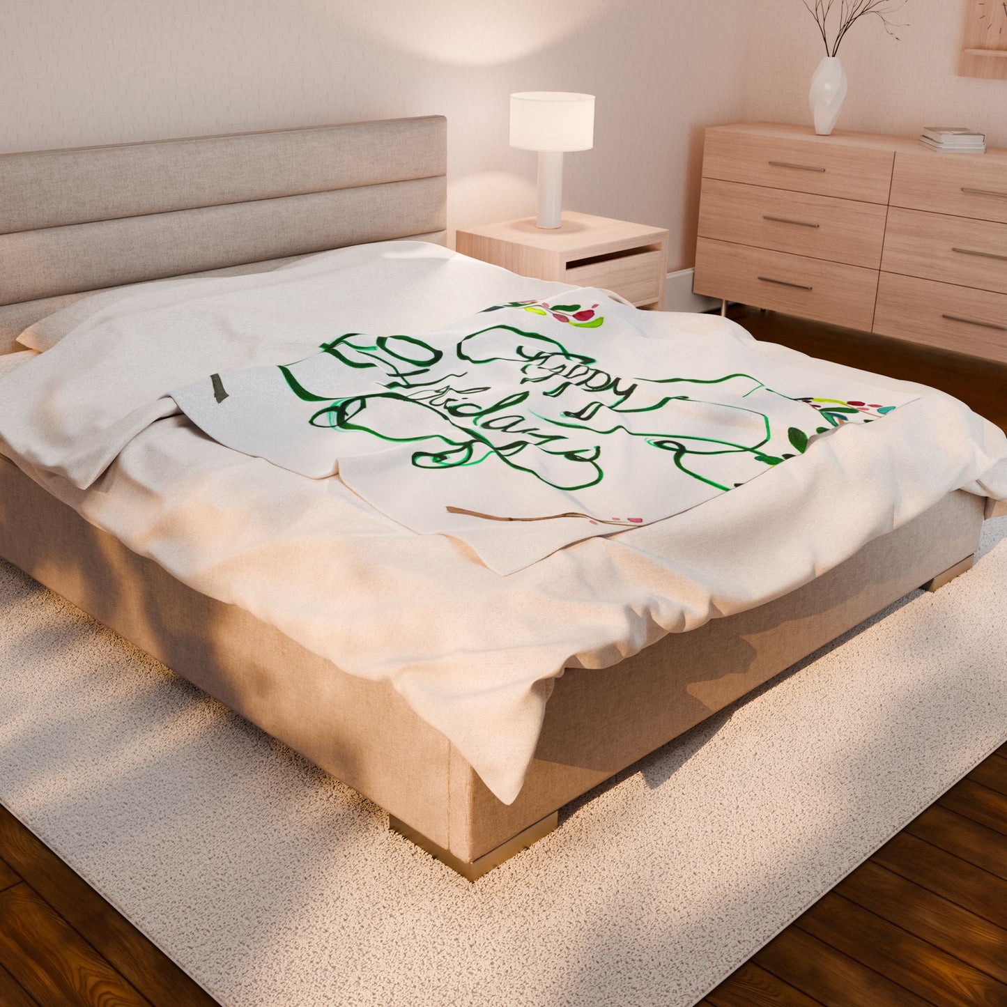 Happy Holidays Velveteen Plush Blanket – Festive Green Script Holiday Throw