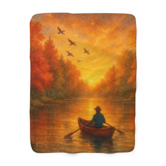 Sherpa Fleece Blanket - Rowing River Autumn Fall Blanket