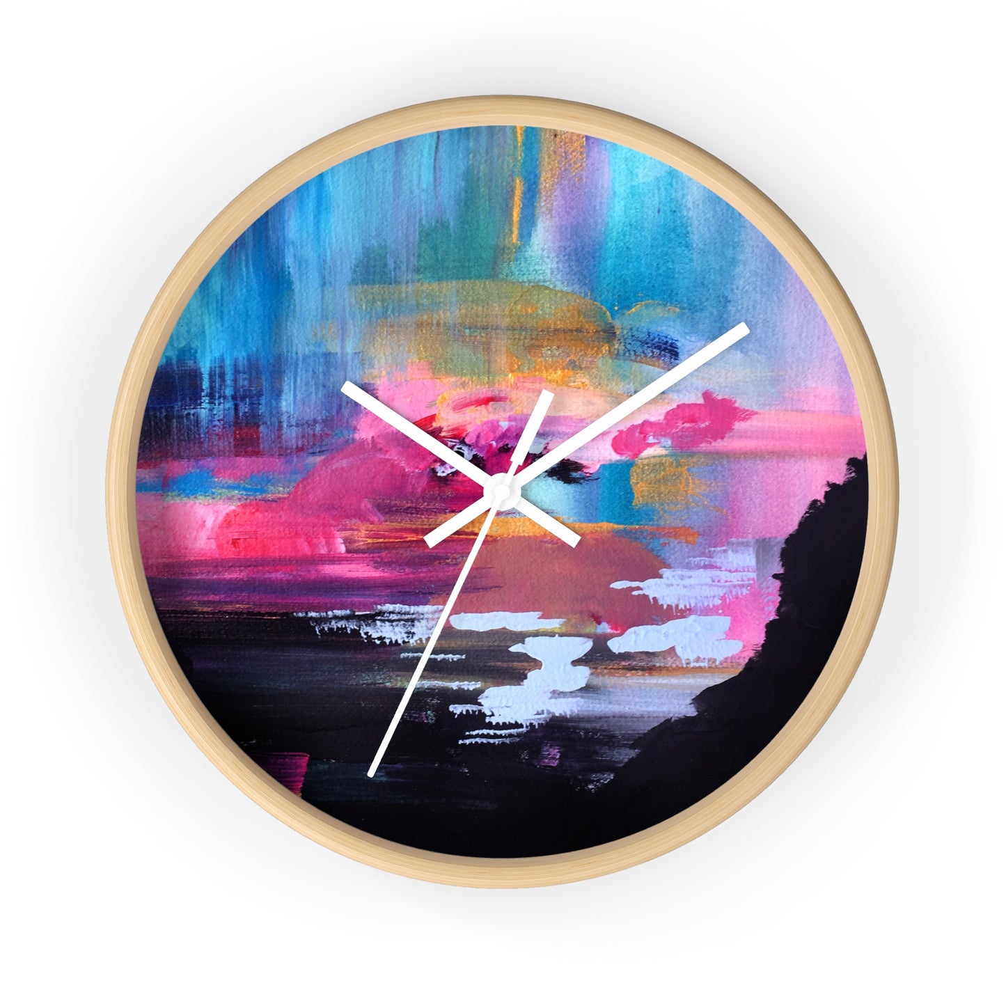Abstract Sunset Wall Clock — Colorful Coastal Landscape Art Clock