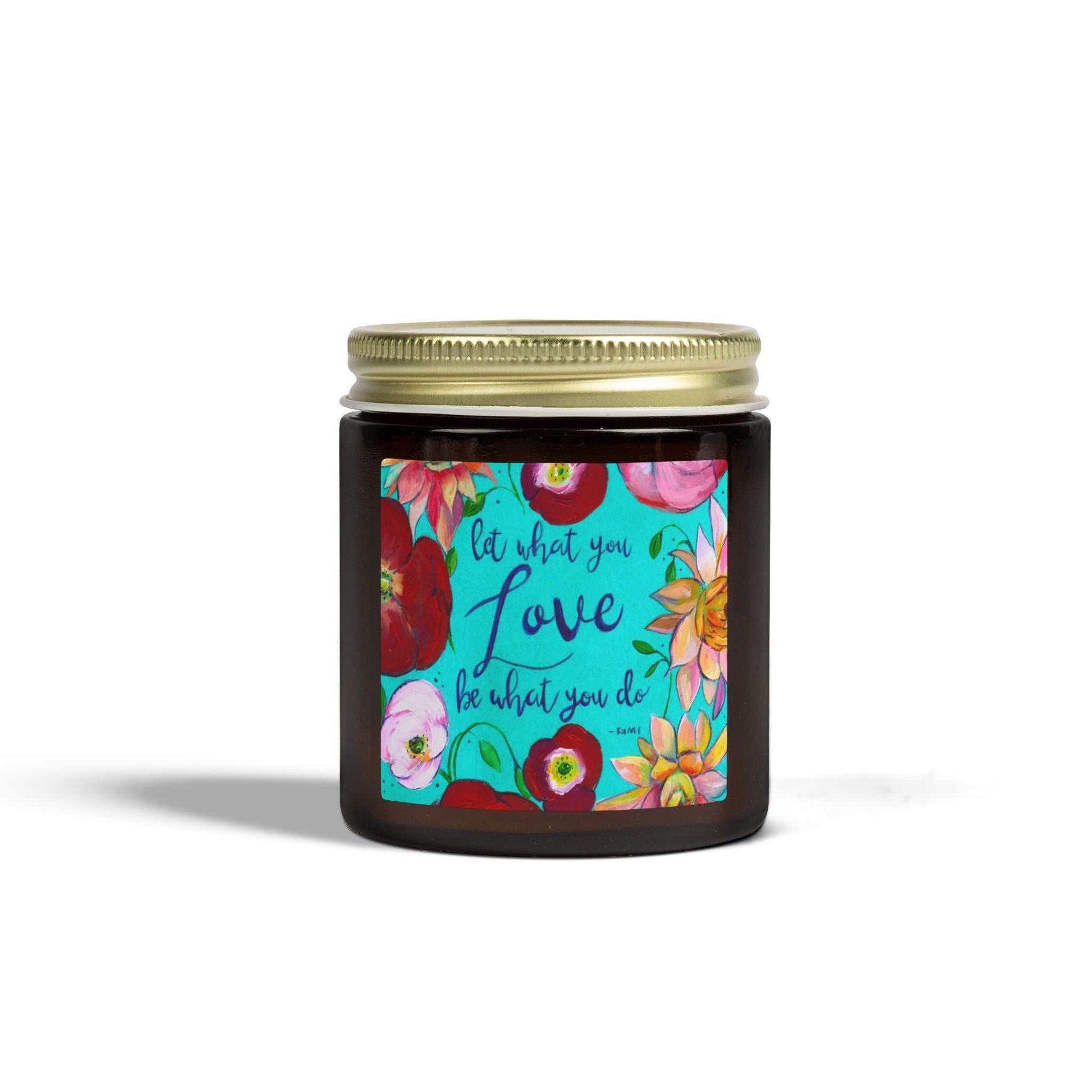 Scented Candle — Coconut Apricot Wax (4oz/9oz) with Floral “Do What You Love” Label Printify