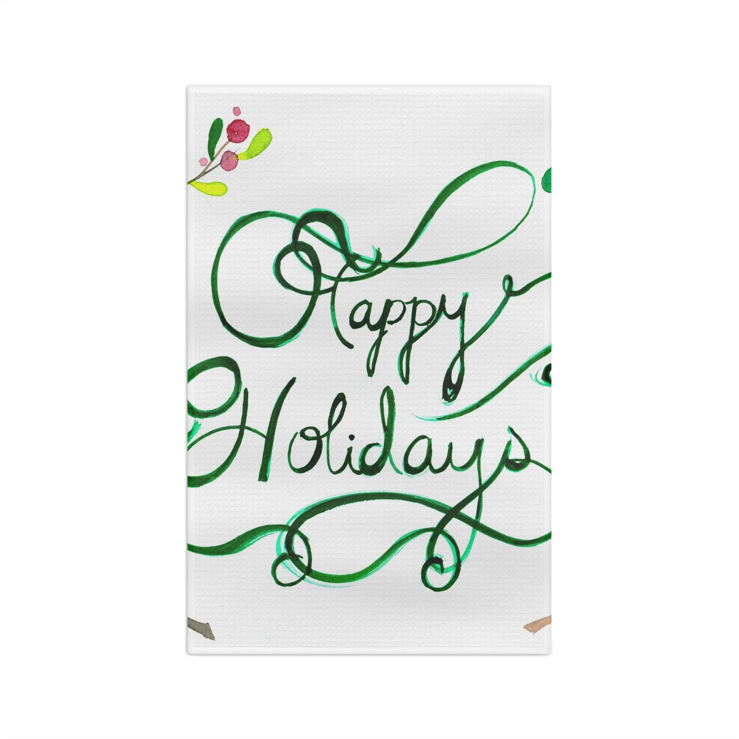Happy Holidays Microfiber Tea Towel — Festive Green Script Kitchen Towel