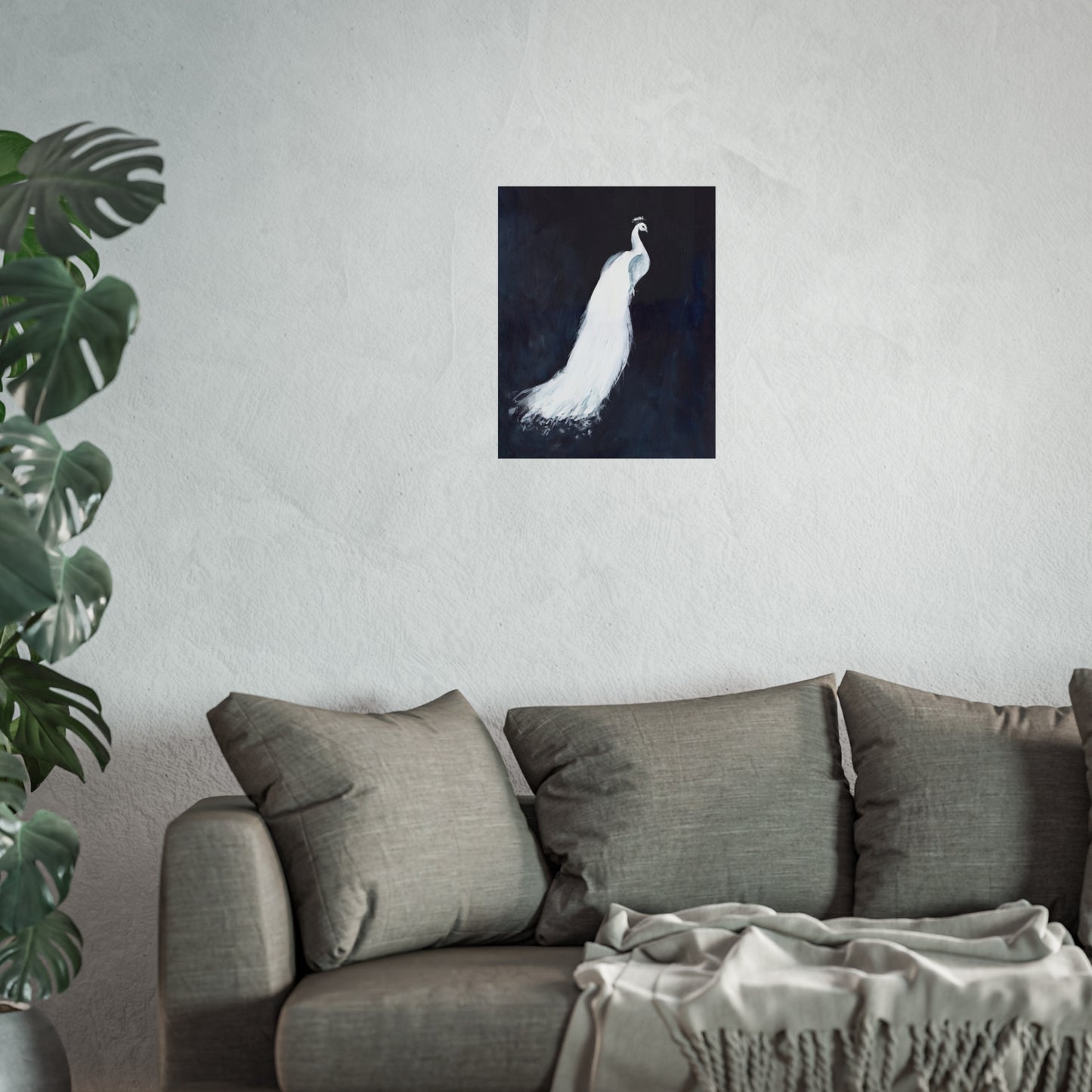 White Peacock Fine Art Poster — Elegant Minimalist Wall Art for Living Room & Bedroom
