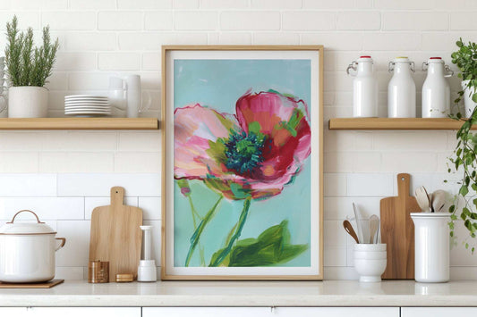 Vibrant Bloom Art Print featuring colorful botanical design on archival-quality canvas, ready to hang wall art.