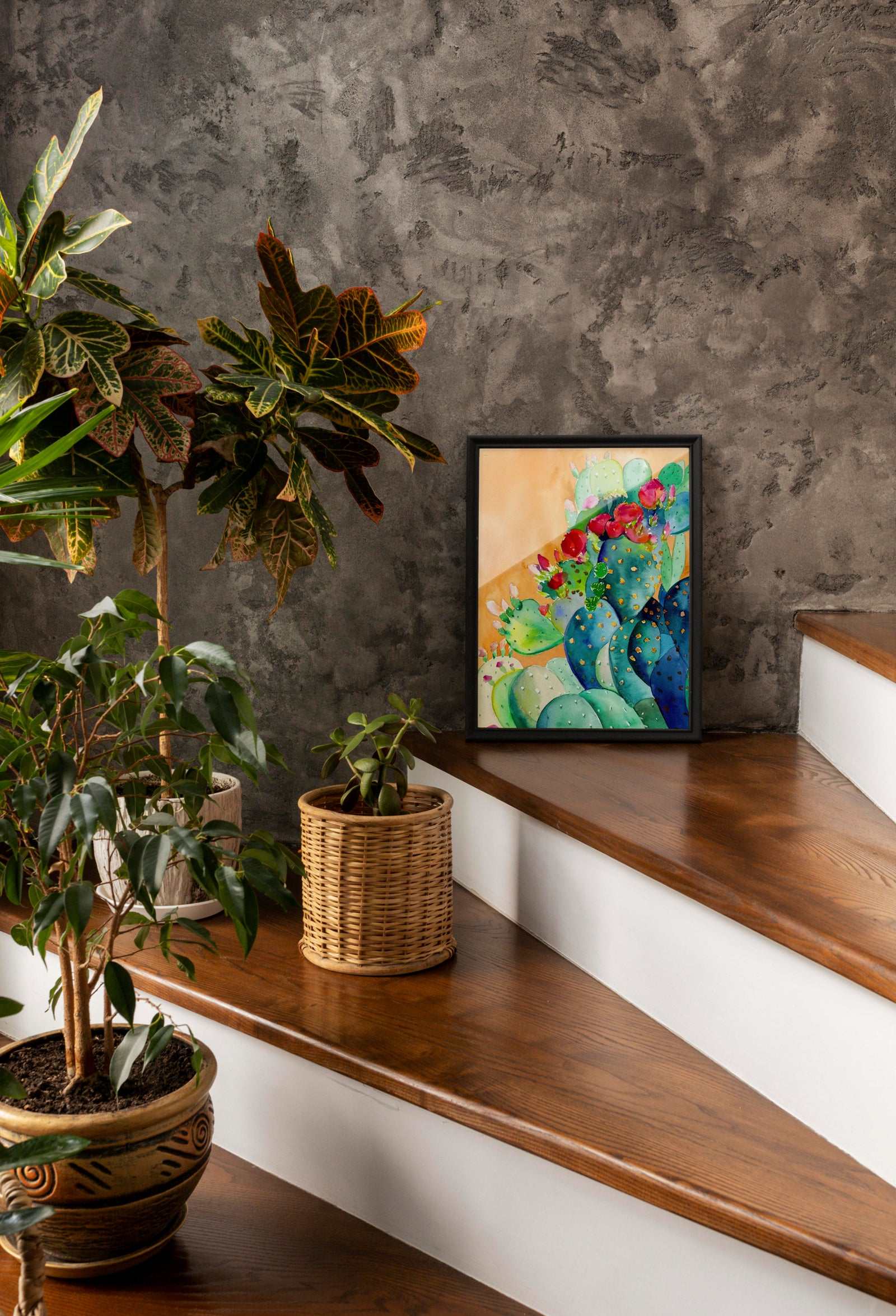 Cactus Garden Art Print featuring vibrant desert flora botanical wall art on premium paper