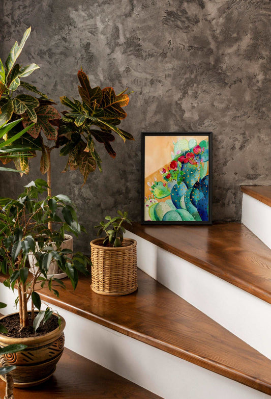Cactus Garden Art Print featuring vibrant desert flora botanical wall art on premium paper