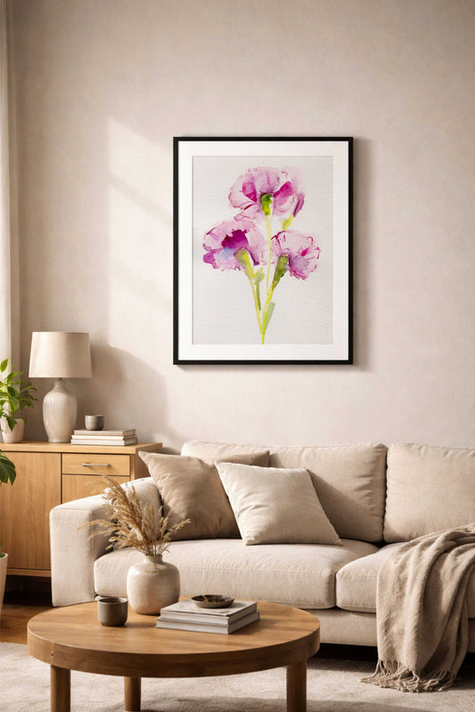 Carnation January birth flower watercolor art print on archival-quality paper and canvas