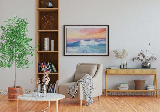 Pastel cotton candy sky fine art print with soft pink and blue hues
