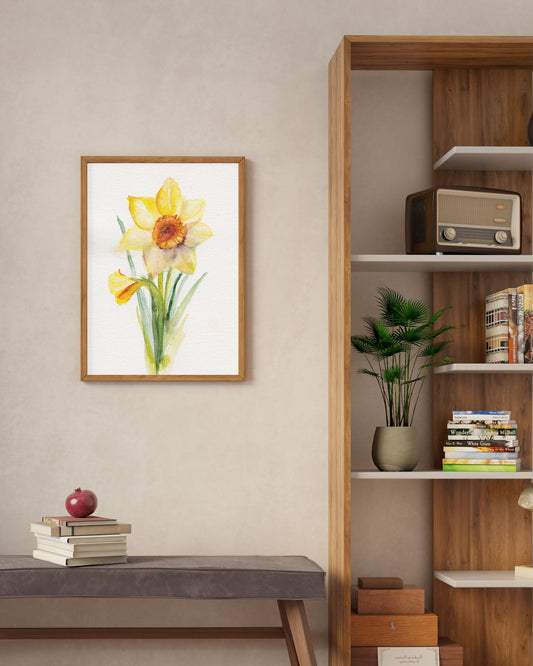 Daffodil March birth flower art print watercolor painting bright cheerful nursery wall decor