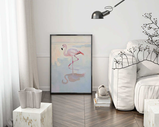 Flamingo at Dawn art print on matte cotton canvas with archival inks