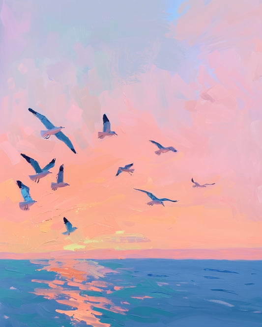 Gulls at Sunset Art Print