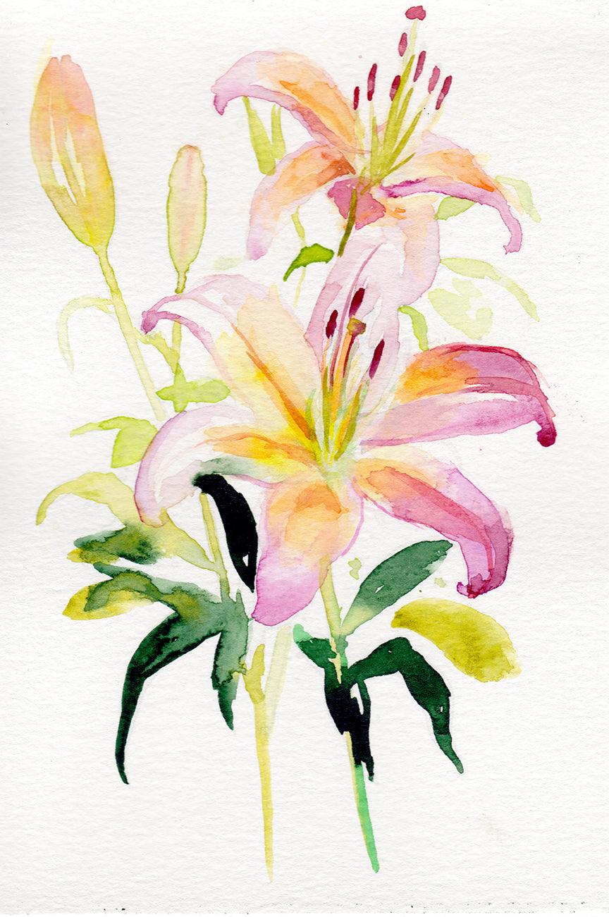 Lily May birth flower art print with vibrant floral design on archival-quality paper or matte cotton canvas