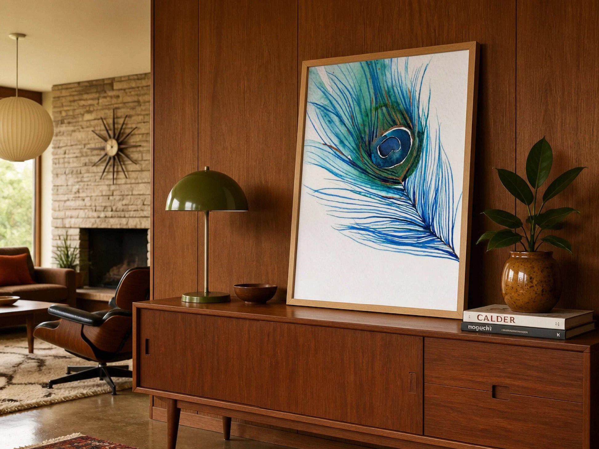 Peacock feather art print on archival paper and cotton canvas options