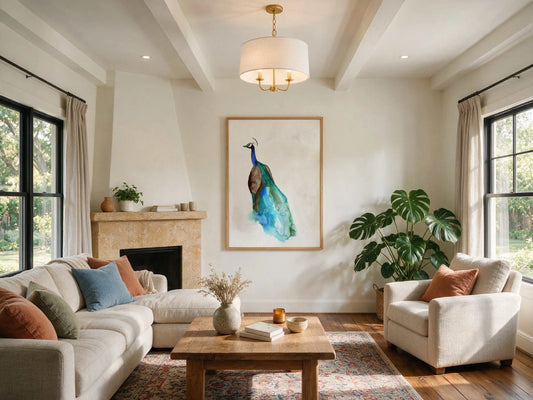 Peacock I Art Print featuring vibrant peacock in full display with rich colors and fine detail on premium paper or canvas