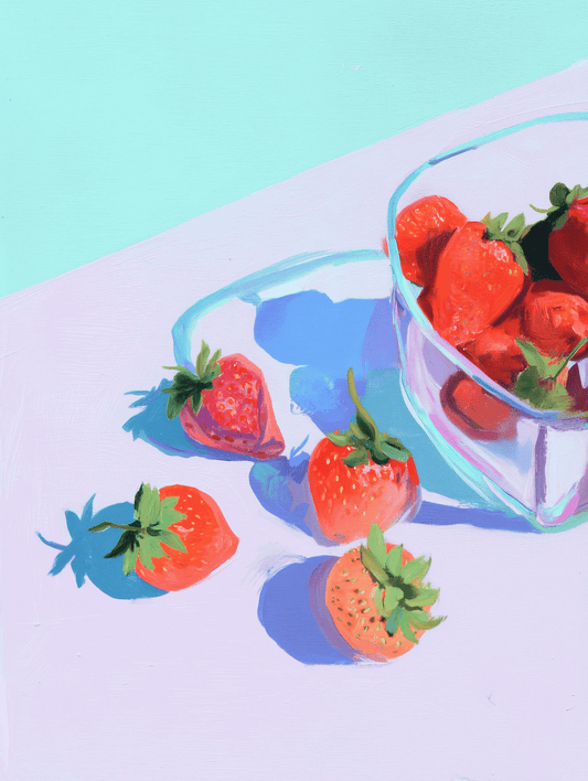 Strawberry Study Art Print botanical illustration vibrant fruit wall decor kitchen gift-ready archival quality