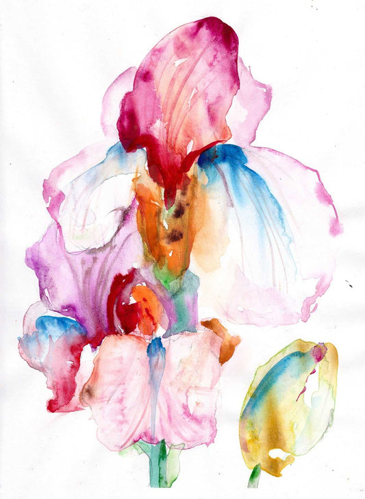 Unicorn Iris art print with whimsical floral design and dreamy pastel colors on fine art paper or cotton canvas