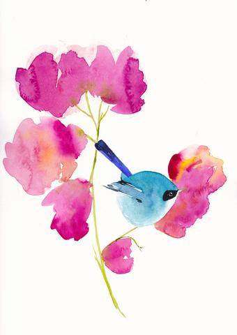 Bluebird in the Flowers Art Print